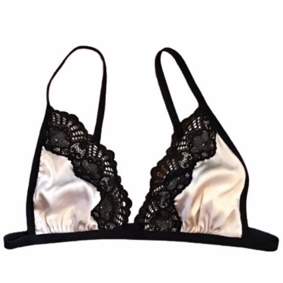 The Giving Bride Other - Silk bralette, blush & black luxury lingerie, M